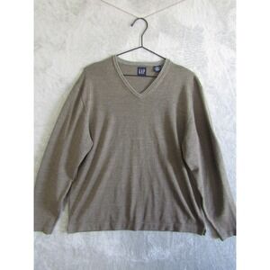 GAP Mens V Neck Sweater 100% Merino Wool Taupe Size L Casual Basic